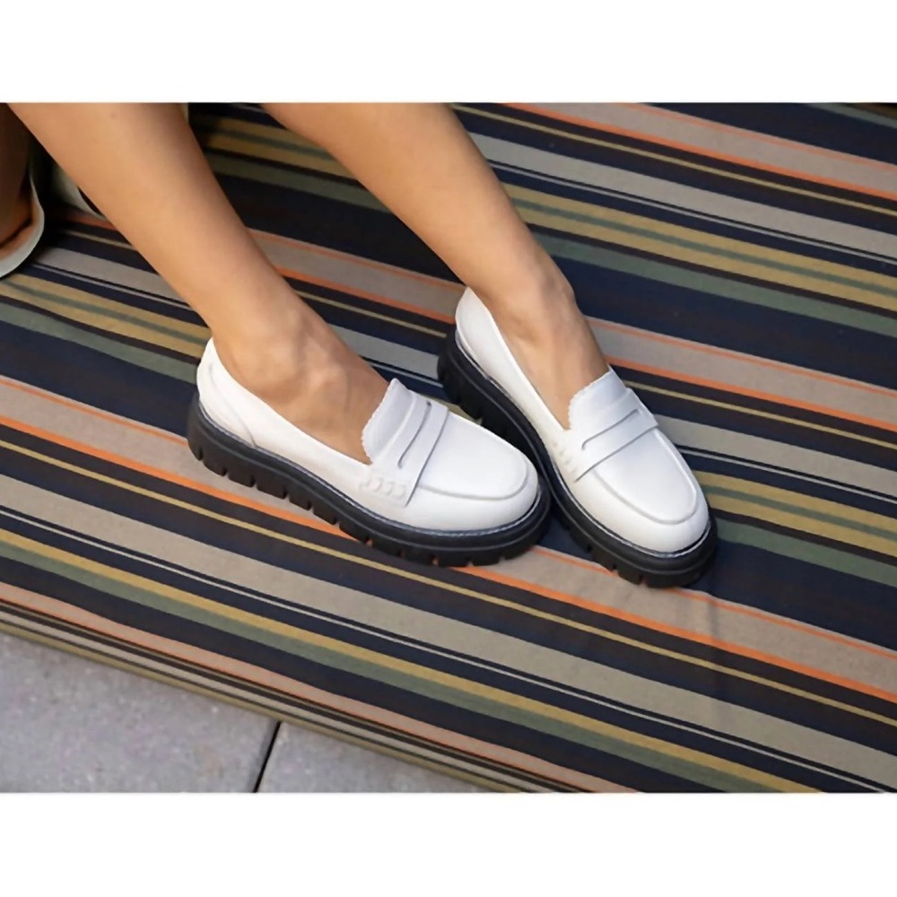 J Slides White Leather Loafers